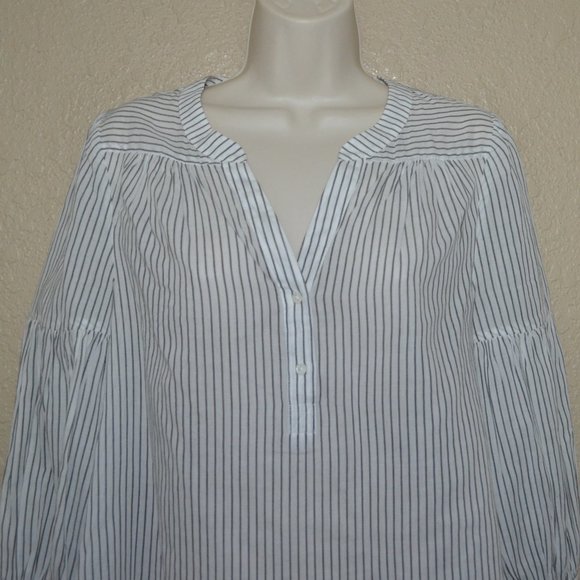 XS Joie Grey Striped White Azabeth Peasant Shirt - Picture 8 of 15